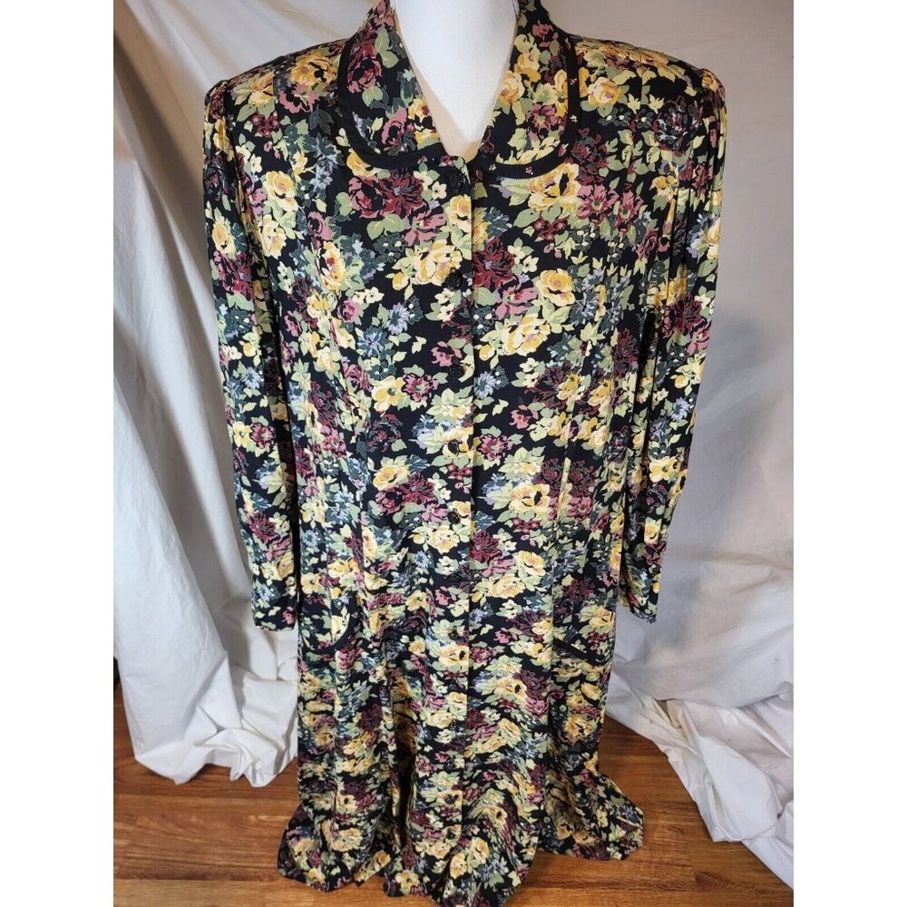 Vtge Kathryn Deene Size 18 Floral Collared Button Front Rayon Dress‎